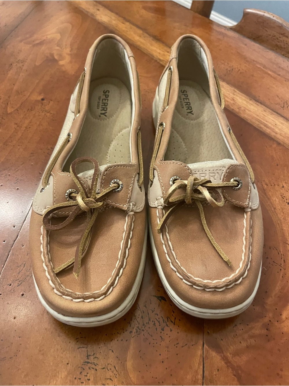 Sperry Tan and Cream Leather Slip-On Boat Loafers - Picture 6 of 7